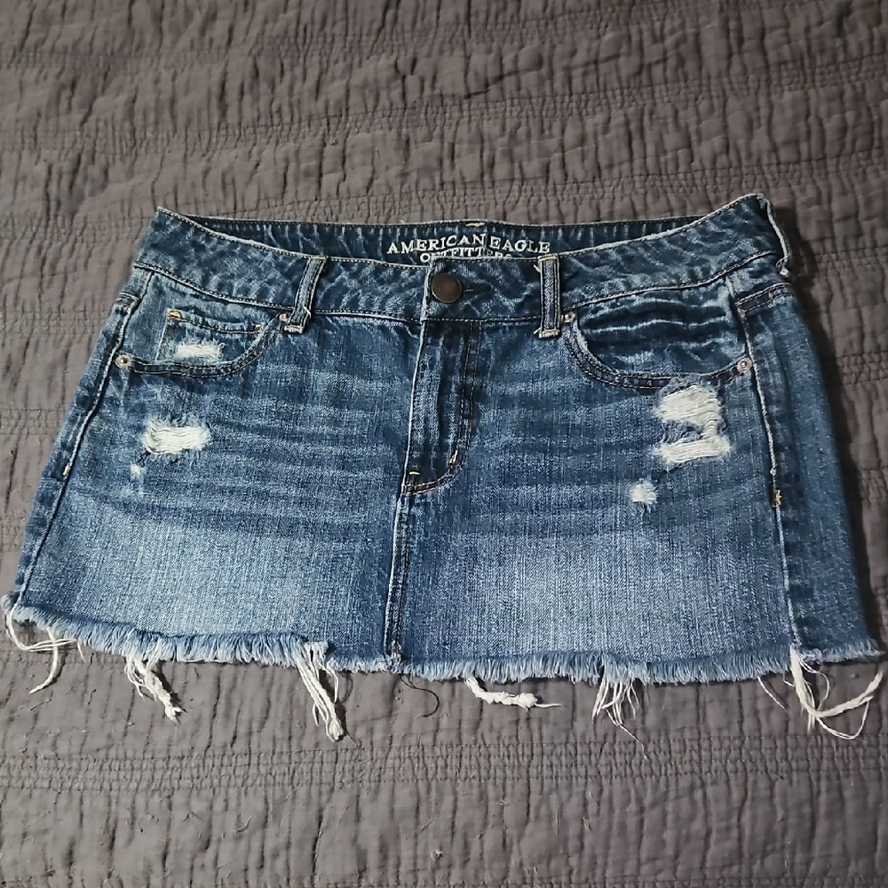 American Eagle Outfitters Frayed Denim Mini Skirt - Blue